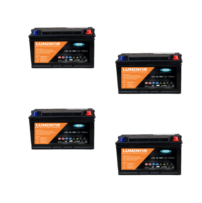 Banco Batteria 210Ah 24V Piastra Piana Luminor LTL12-105 105A deep cycle X Fotovoltaico Banco Batteria 210Ah 24V Piastra Piana Luminor LTL12-105 105A deep cycle X Fotovoltaico