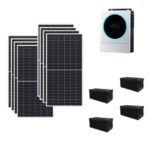 Kit Ibrido 3Kwp Inverter 5,6Kw pannelli 370Wp monocristallini Sharp HALF CELL NU-JC370 batterie Agm 200Ah