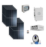 Kit OFF/ON GRID CEI021 Autoconsumo 5,4Kwp Pannello Solare TRINA SOLAR 450Wp Doppio Vetro Inverter 5Kwh DEYE con regolatore + Batteria litio 9,2Kwh 200Ah + Stazione ricarica Auto