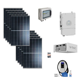 Kit OFF/ON GRID CEI021 Autoconsumo 5,4Kwp Pannello Solare TRINA SOLAR 450Wp Doppio Vetro Inverter 5Kwh DEYE con regolatore + Batteria litio 9,2Kwh 200Ah + Stazione ricarica Auto