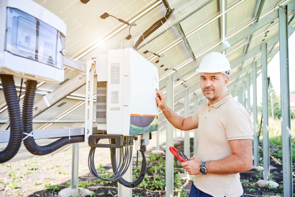 professional worker checking voltage on solar inve 2023 11 27 05 07 37 utc