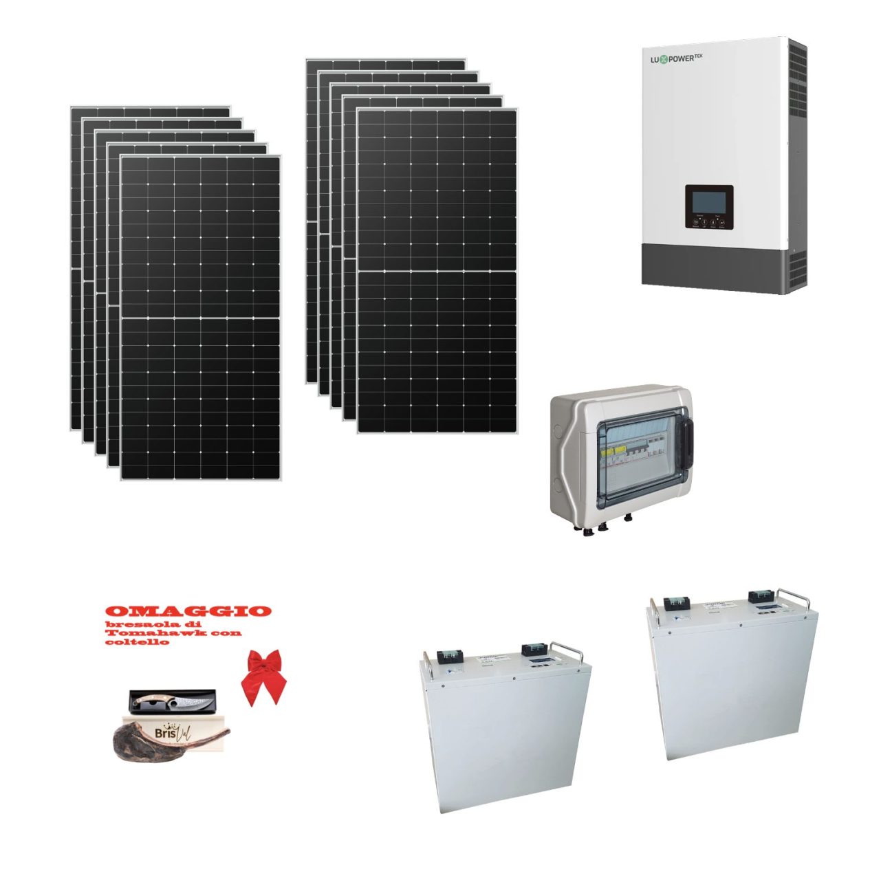 it Off grid autoconsumo 7,1Kwp Pannello Solare jinko NEO 445Wp Inverter Luxpower 6Kwh con regolatore 8Kwp + Batteria litio 10Kwh + omaggio Bresaola it Off grid autoconsumo 7,1Kwp Pannello Solare jinko NEO 445Wp Inverter Luxpower 6Kwh con regolatore 8Kwp + Batteria litio 10Kwh + omaggio Bresaola