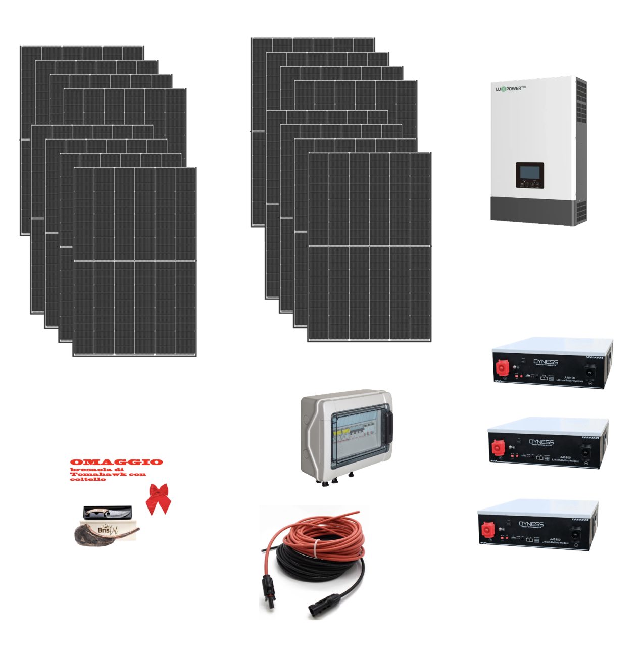Screenshot 2025-07-08 alle 11.20.09 Kit Off grid autoconsumo 8,2Kwp Pannello Solare TRINA SOLAR 455Wp Monocristallino Inverter 6Kwh regolatore 2 ingressi + Batteria litio 300Ah 15Kwh Dyness - immagine 1