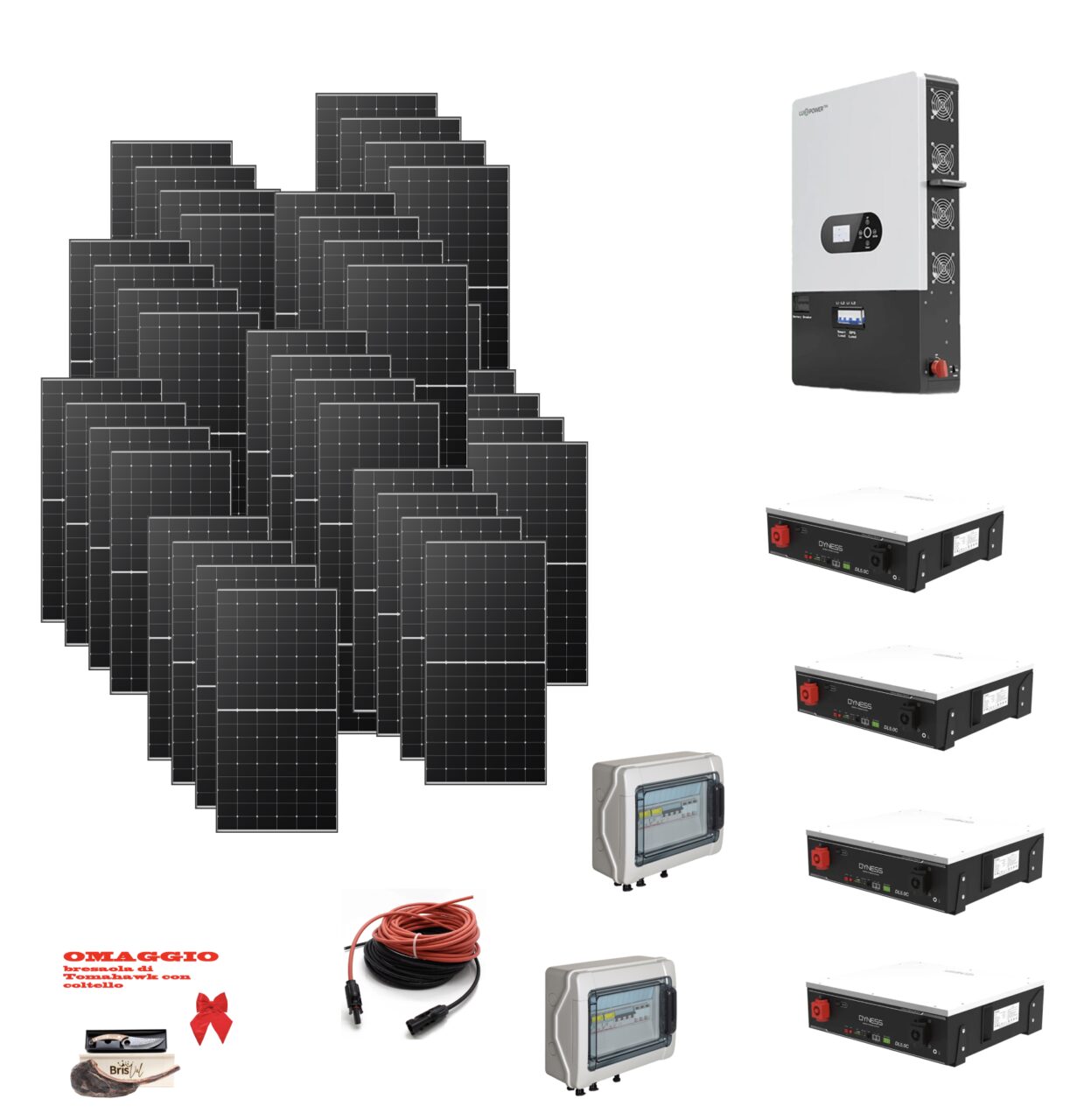 Screenshot 2025-09-13 alle 08.28.02 Kit Off grid autoconsumo 18Kwp Pannello Solare TONGWEI 500Wp Monocristallino Inverter 12Kwh regolatore 4 ingressi + Batteria litio 400Ah 20Kwh DYNESS - immagine 1