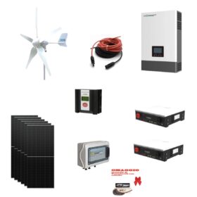 Kit Off grid MONOFASE autoconsumo 3KWp Solare + EOLICO DA 1KW HYE MODULI DMEGC 500Wp DM500M10RT-B60HBT Monocristallino Bifacciale Inverter 6KWh regolatore 2 ingressi + Batteria litio 200Ah 10Kwh DYNESS