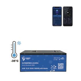 Batteria al litio Ultimatron 48V 52.2V 150Ah 7680Wh LiFePO4 Smart BMS con Bluetooth e RISCALDAMENTO fino a -35° integrato per fotovoltaico top di gamma made in Europa